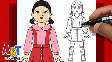 How To Draw SQUID GAME 3 - DOLL Girl😮- Easy Step By Step