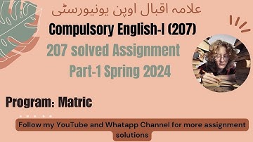 Aiou 207 Solved Assignment Spring 2024|| Part 1|| Compulsory English-I (207)|| Matric