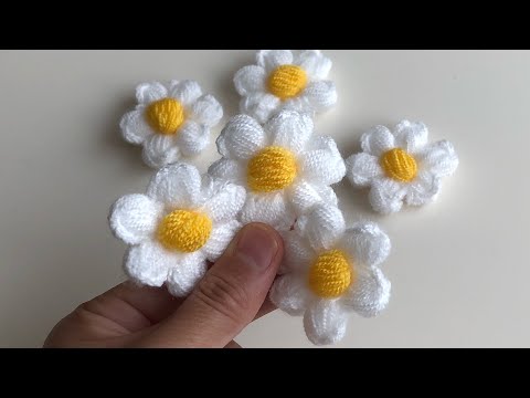 Yumuşacık papatya yapımı /puf çiçek / crochet soft knitting daisy making