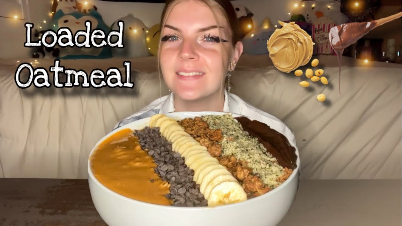 LOADED OATMEAL MUKBANG! (Vegan) (No Talking)