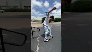 Skateboarder board slides rail then crashes into bumper of pickup truck head first