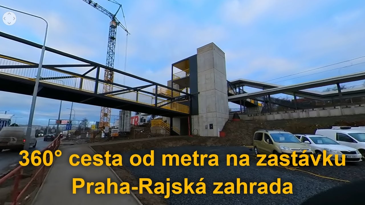 Přístup na zastávku Praha-Rajská zahrada od metra, 360° video, 13.12.2023