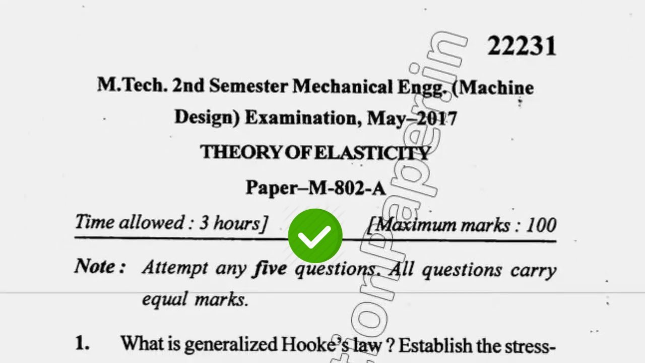 2017 Mdu Mtech MD 2nd Sem Theory of Elasticity Question Paper - YouTube