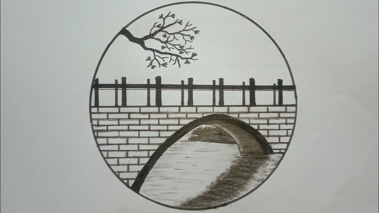 How to draw circle landscape bridge || Easy Drawing by Aysha - YouTube