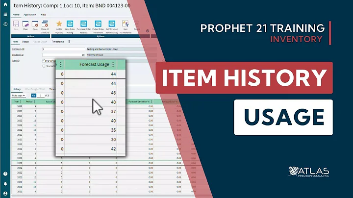 Prophet 21 Training and How To - Inventory: Item History - Usage