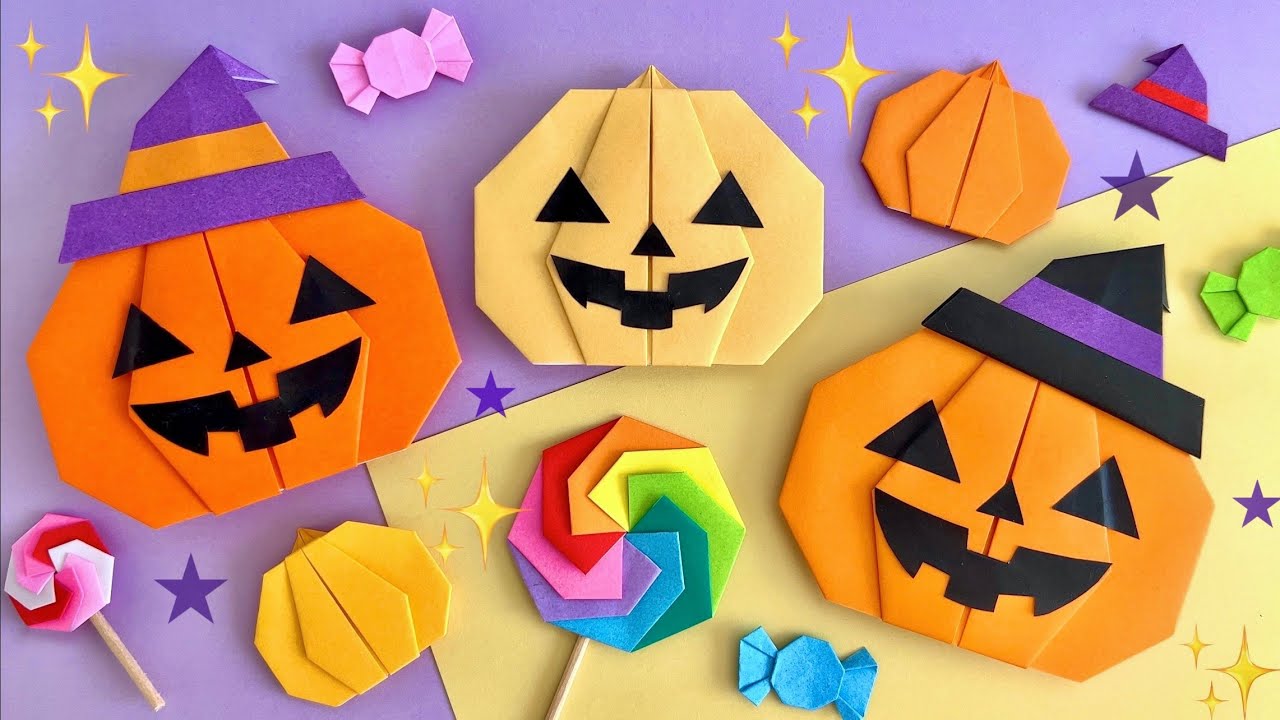 【ハロウィン折り紙】超簡単！かぼちゃおばけの作り方 折り方 可愛い ジャックオランタン 工作【Halloween Origami】Easy Pumpkin 쉬운 할로윈 호박 종이접기