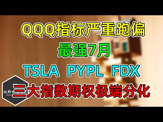 美股 纳指这一指标严重跑偏！指数期权分化！TSLA、PYPL、FDX更新！QQQ即将迎来最强7月！TLT准备加满！