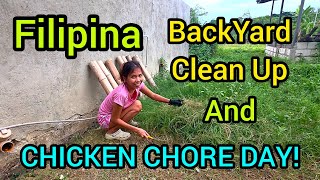Filipina A Productive Day | Chicken Feeding, Feeder Cleaning & Yard Cleanup | Philippines