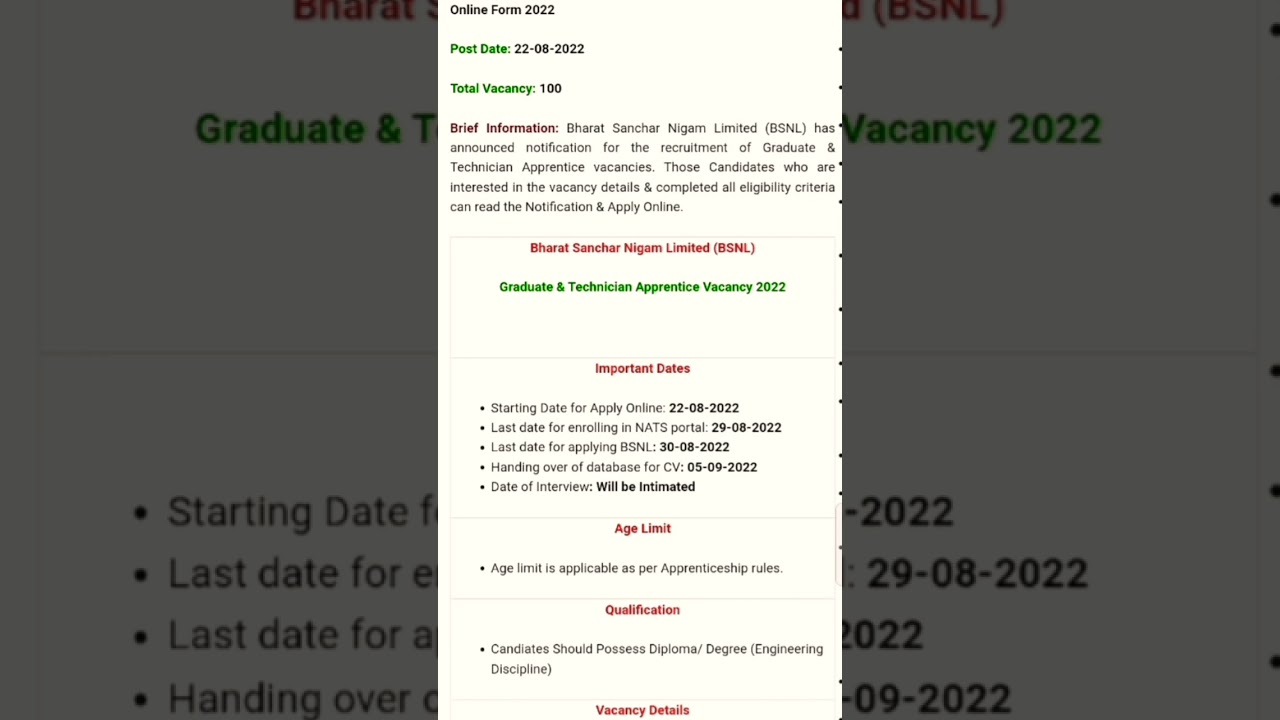BSNL Graduate & Technician Apprentice