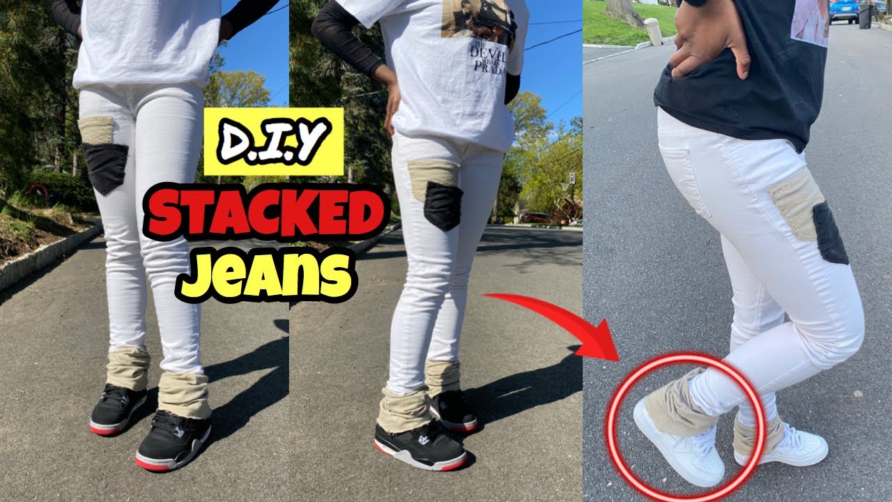 DIY: HOW TO MAKE 2TONE STACKED JEANS(NO SEWING MACHINE NEEDED!) - YouTube