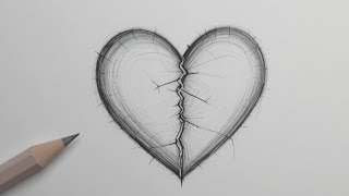 Broken Heart Drawing Easy | Sad Love Pencil Sketch | Step by Step