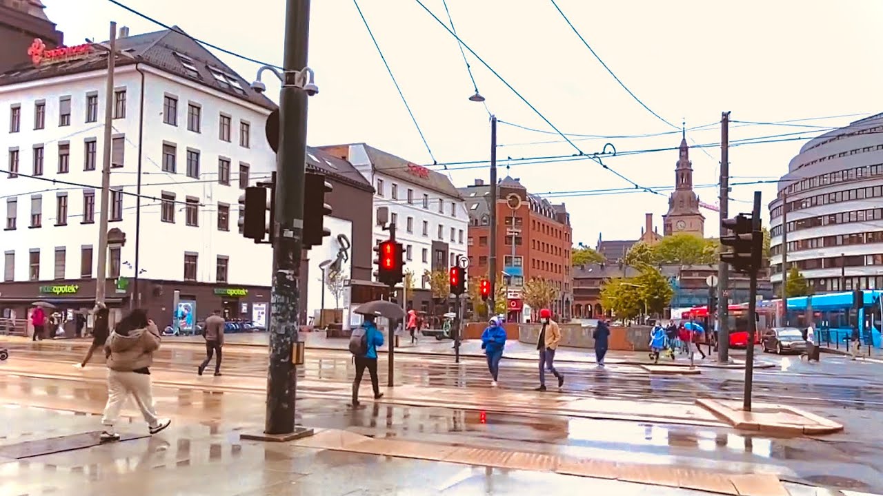 Oslo Norway Rainy walk 🇳🇴 Central Oslo Autumn 2021