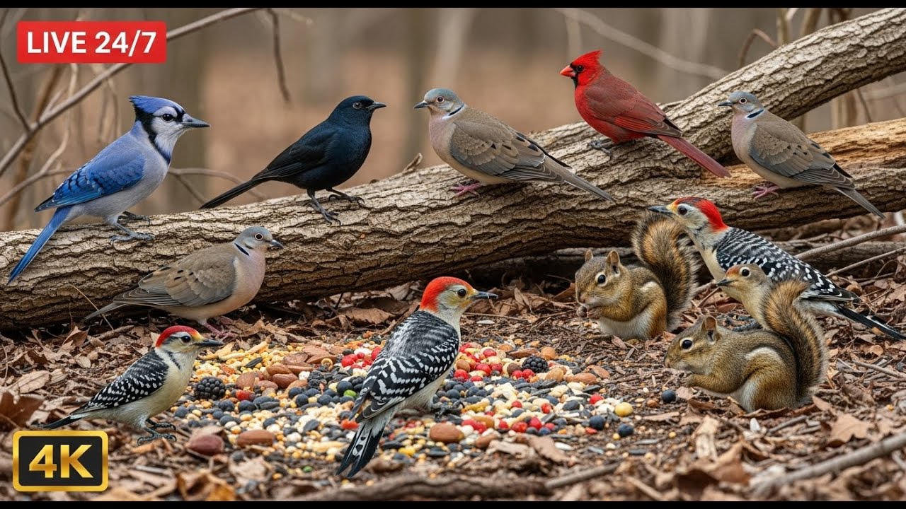 🔴 24/7 LIVE: Cat TV 😺 Beautiful Birds and Red Squirrels 🐿 4K HDR Cat Games
