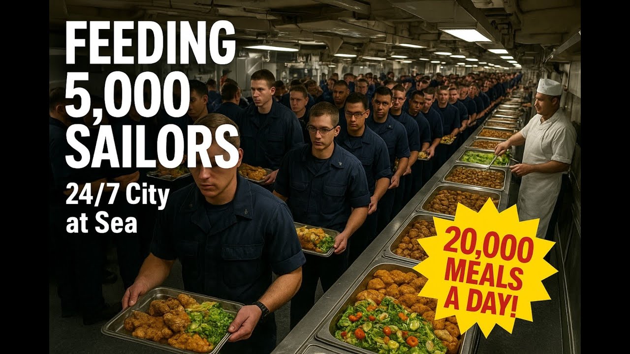 How 5,000 US Navy Sailors EAT on an Aircraft Carrier   CITY AT SEA