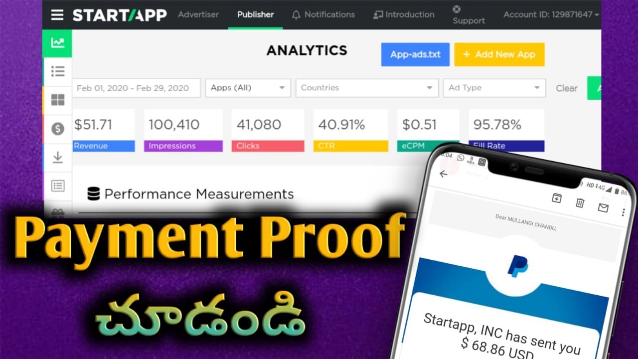 StartApp Payment Proof In telugu | StartApp in Kodular | Best Mobile Adnetwork