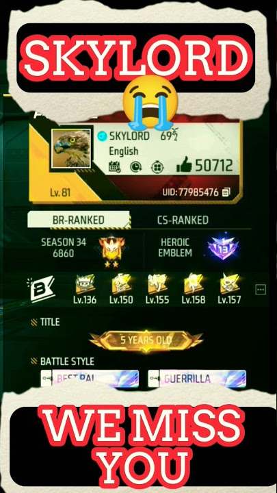 SKYLORD Bhai uid 😭🥺//We really miss you Skylord bhai😞#free fire shorts#free fire#skylord #viral