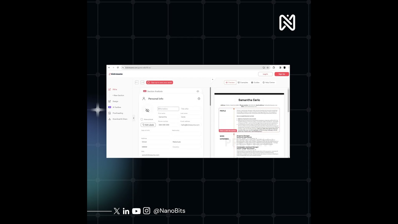 AI tool to create a resume: Kickresume