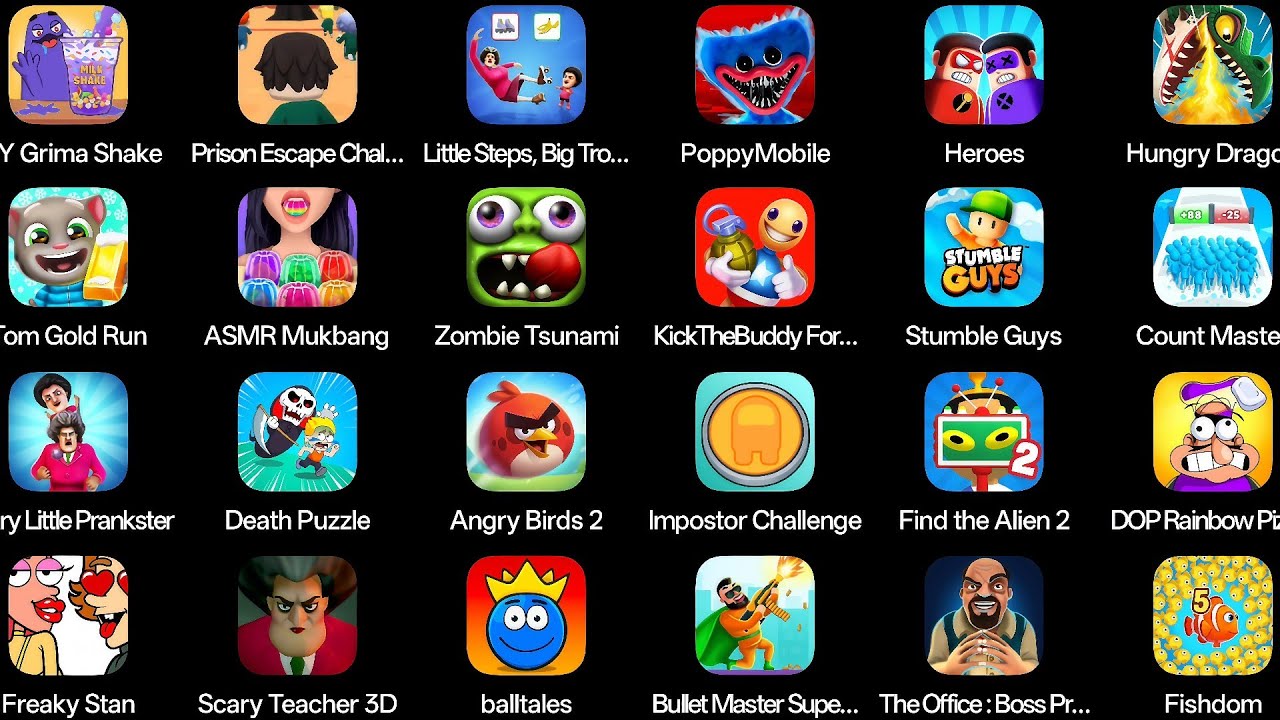 Roblox,Grimace Monster Scary Survival,Thief Puzzle,Zombie Tsunami,Stumble Guys,Poppy Playtime 4