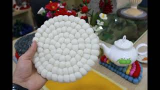 White Felt Ball Trivet, Eco-Friendly Hot Pad for Kitchen & Dining, Heat Resistant Table Mat,