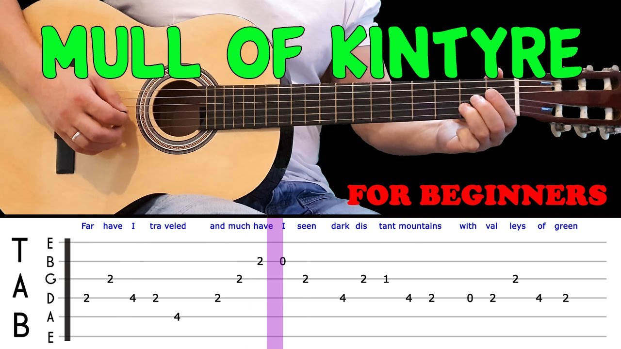 MULL OF KINTYRE Easy guitar melody lesson for beginners (with tabs