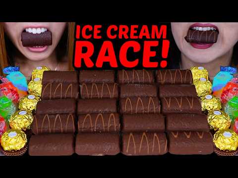ASMR レース クランチー ミニ ダヴ チョコレート アイスクリーム、フェレロ ロシェ、レインボー ジュエル ゼリー 먹방