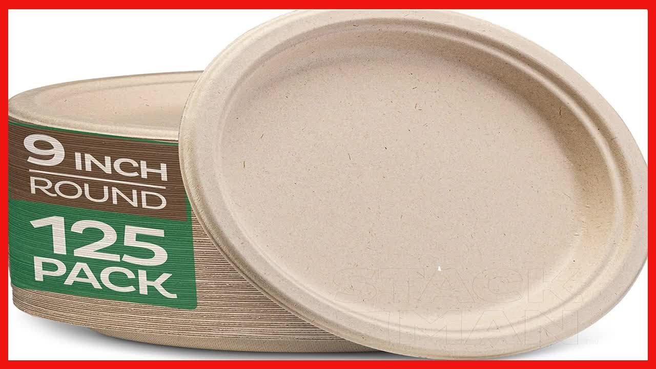 Quality product -  100% Compostable 9 Inch Paper Plates [125-Pack] Heavy-Duty Plate, Natural Disposa