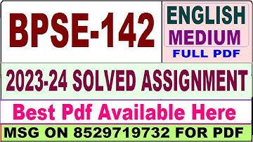 bpse 142 solved assignment 2023-24 || bpse 142 solved assignment 2024 in English || bpse 142 english
