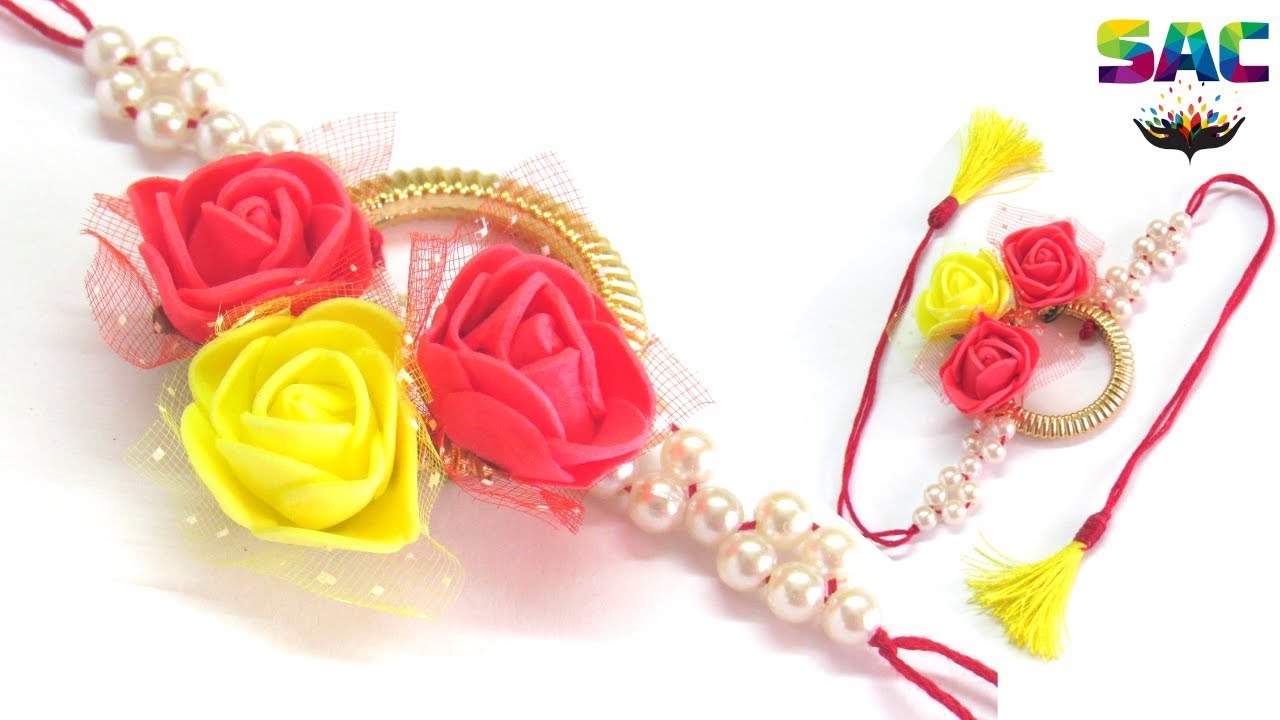 how to make rakhi at home | Foam flower rakhi | Rakhi making tutorial ...