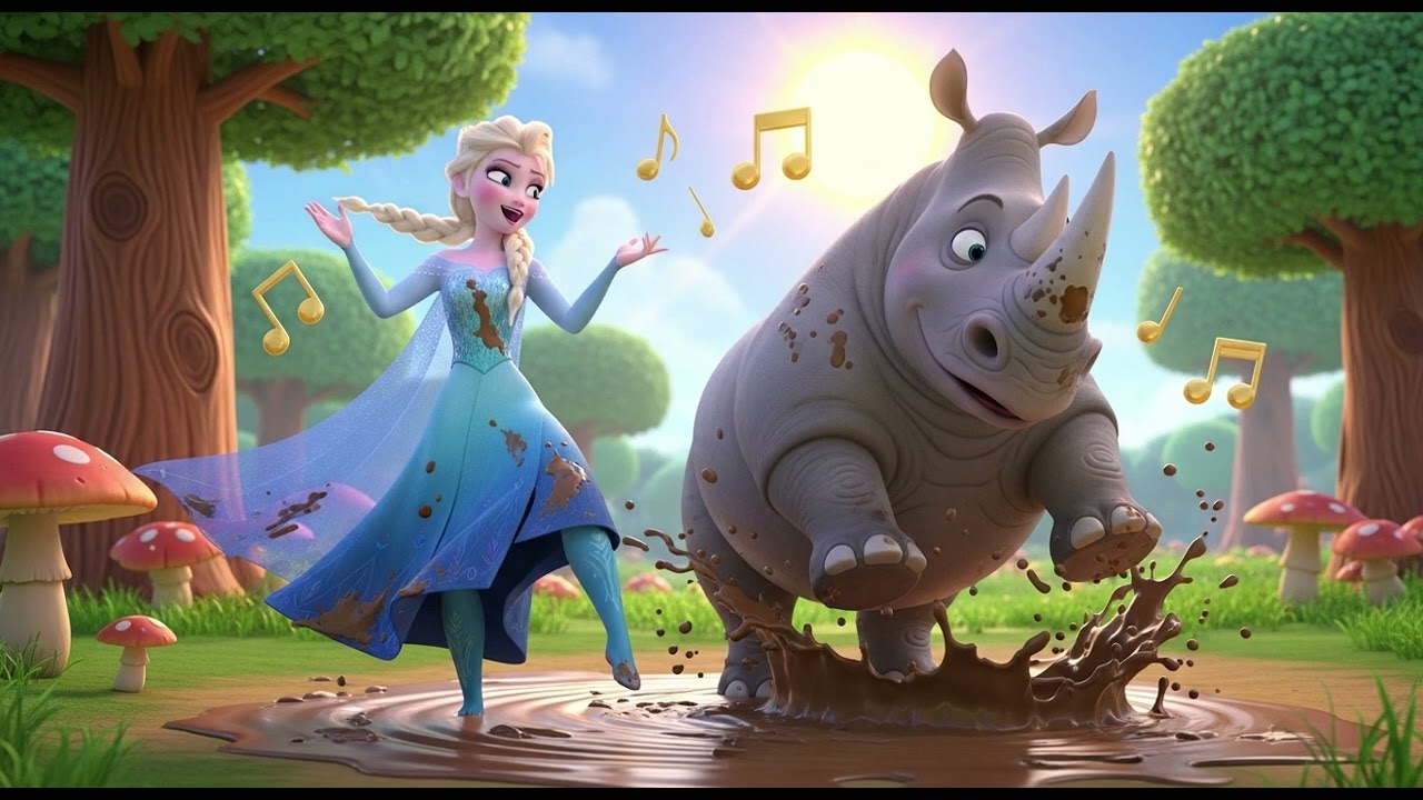 Elsa and Rhino Stomps in Mud Song 🦏💦❄️ | Fun Music & Movement for Kids