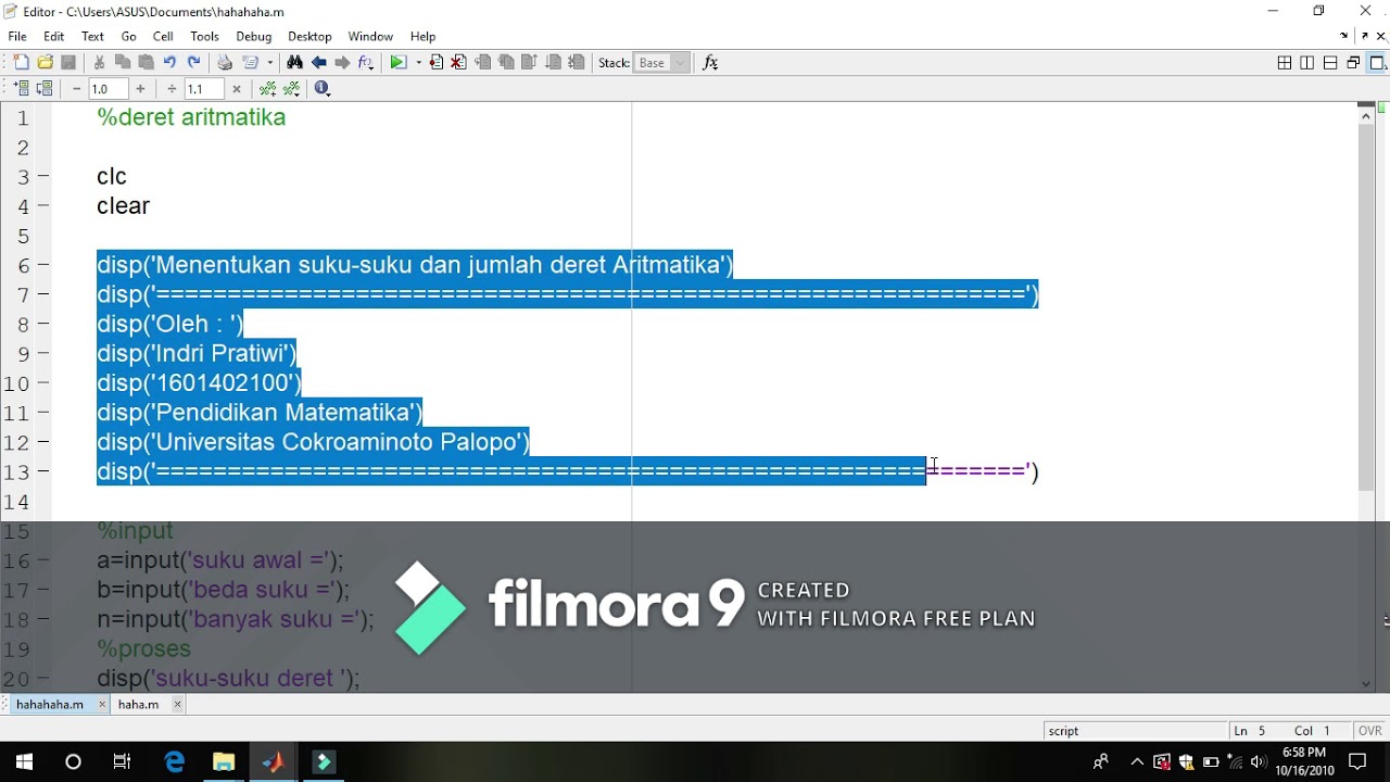 Tutorial Menentukan Suku Suku Dan Jumlah Deret Aritmatika Pada Aplikasi Matlab Youtube