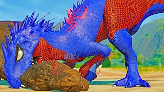 Spiderman IRex vs. Batman Indoraptor Showdown: Featuring Stegoceratops in the Epic Battle!