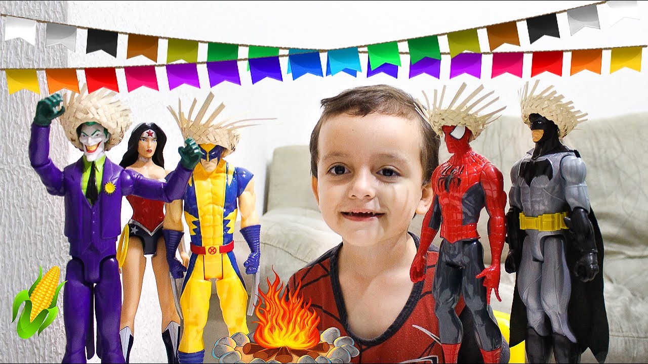 Homem-Aranha Batman Mulher Maravilha Wolverine na Festa Junina TOYSBR