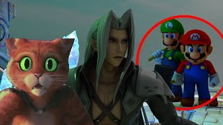 Puss In Boots Whistle Meme But It's Sephiroth vs Mario and Luigi