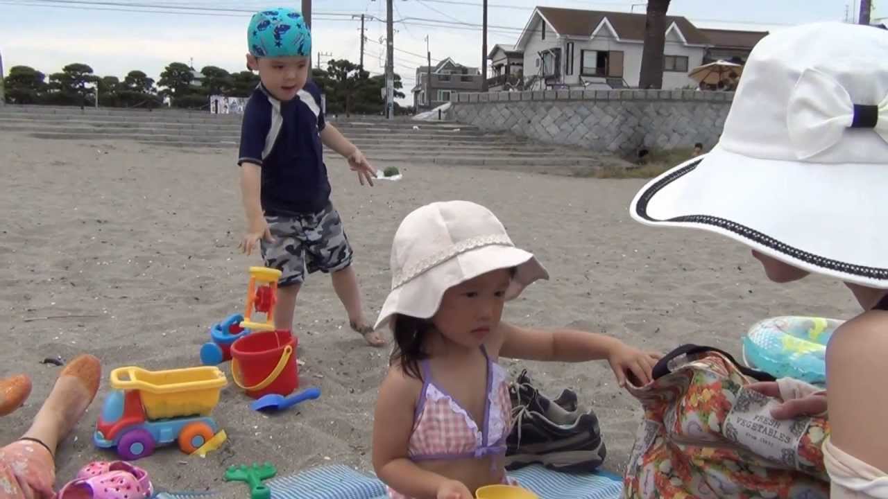 Kid Swimming in Deep Water, Family Day, Kurihama Beach, Kanagawa, Japan