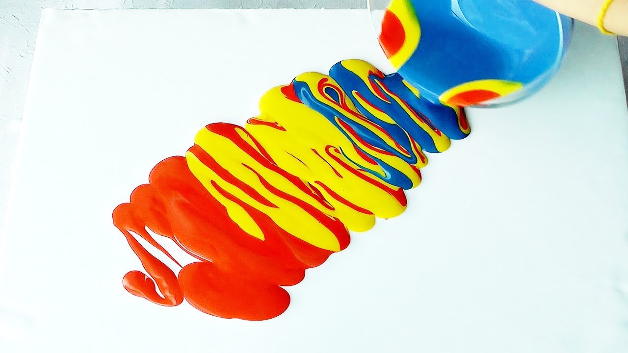 Acrylic pour Painting Swirl technique with three colors and Glitters