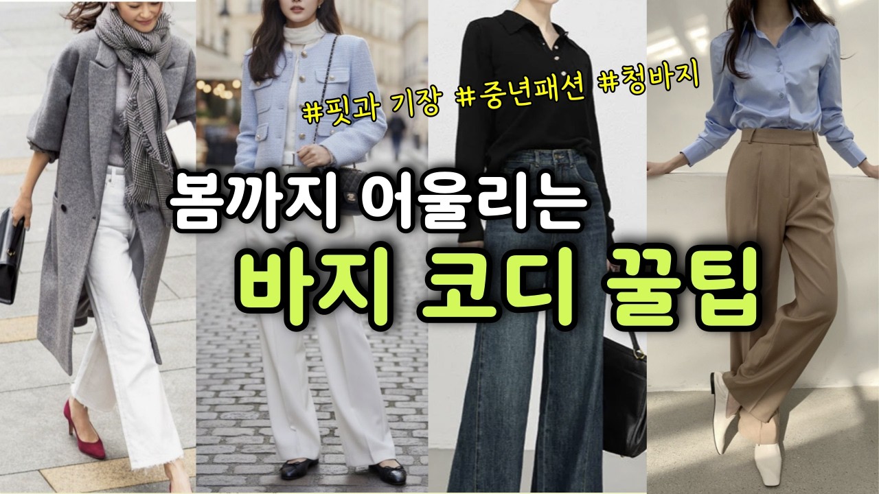 중년패션 봄 필수템! 바지 젊어 보이게 꾸안꾸 코디｜여성 의류 겨울 에서 봄까지 잘 입기
