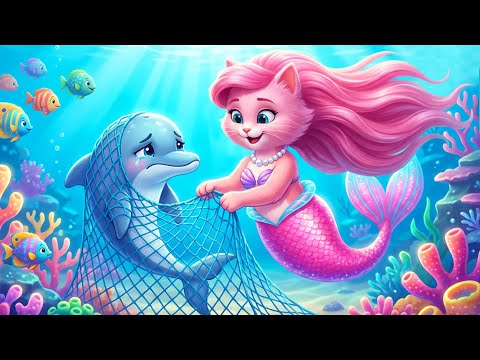 🧜‍♀️ SIRENA ayuda a UN DELFÍN ATRAPADO 🐬 Gatito en el MAR 🌊 Caricaturas Infantiles