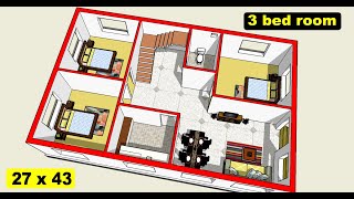 27 x 43 HOUSE DESIGN II 3 bhk house plan design II 27 x 43 ghar ka naksha 27 x 43 HOUSE DESIGN II 3 bhk house plan design II 27 x 43 ghar ka naksha