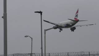 share Storm Ciara travel Chaos at Heathrow Airport BA A319 GEUOC lands 9feb2020 1110a BSL basel