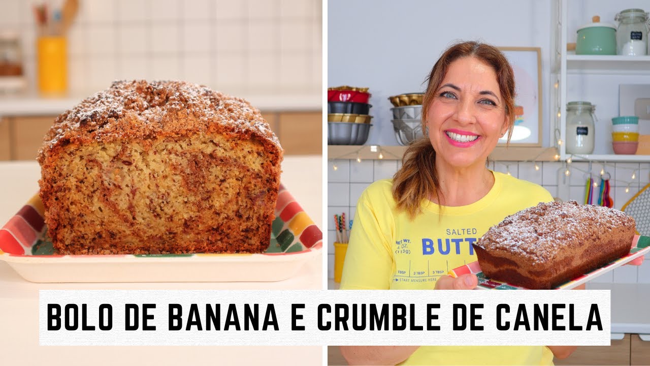 Bolo de banana com crumble de canela