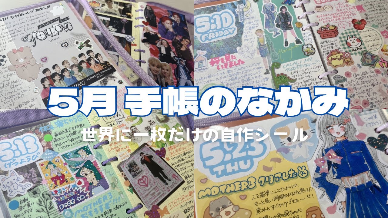 【手帳の中身】5月システム手帳の中身紹介🪼日記⌇推し活手帳⌇シール