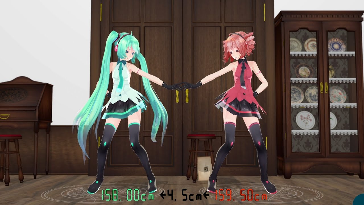 ミクが4.5cmずつテトの身長を貰いながらgalaxias! - MMD Shrink/Growth Dance