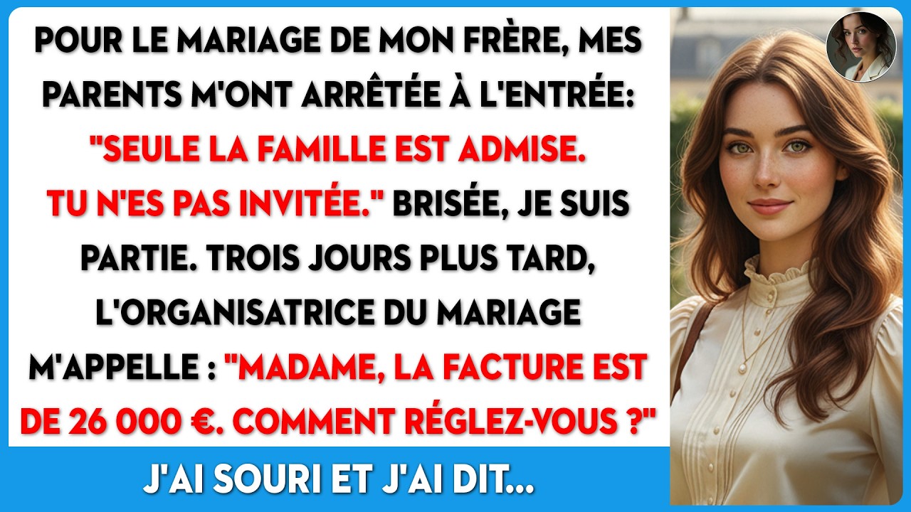 On m’a arrêtée à l’entrée du mariage de mon frère. Ma propre mère, là, devant les portes, m’a dit : « Seule la famille est admise. Tu n’étais pas invitée. » J’ai conduit quatre heures, un cadeau à...