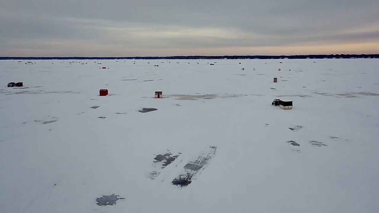 Little Bay De Noc  Ice Fishing Drone Flight. 