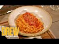 Chef Pilar Valdes and Drew Cook Delicious Amatriciana Pasta by Marcella Hazan | Drew's Cookbook Club