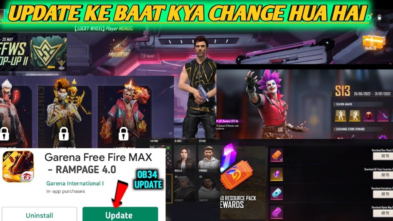 FREE FIRE OB 34 UPDATE KE BAAD KIYA KIYA CHANGE HUA HAI FREE FIRE KO UPDATE KAISE KARE FULL DETAILS