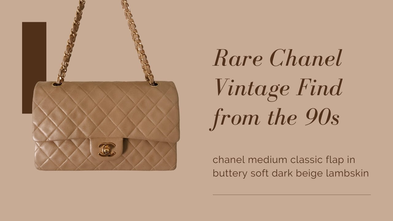 Chanel Vintage 90's Rare Beige Caviar Top Handle Classic Flap Bag