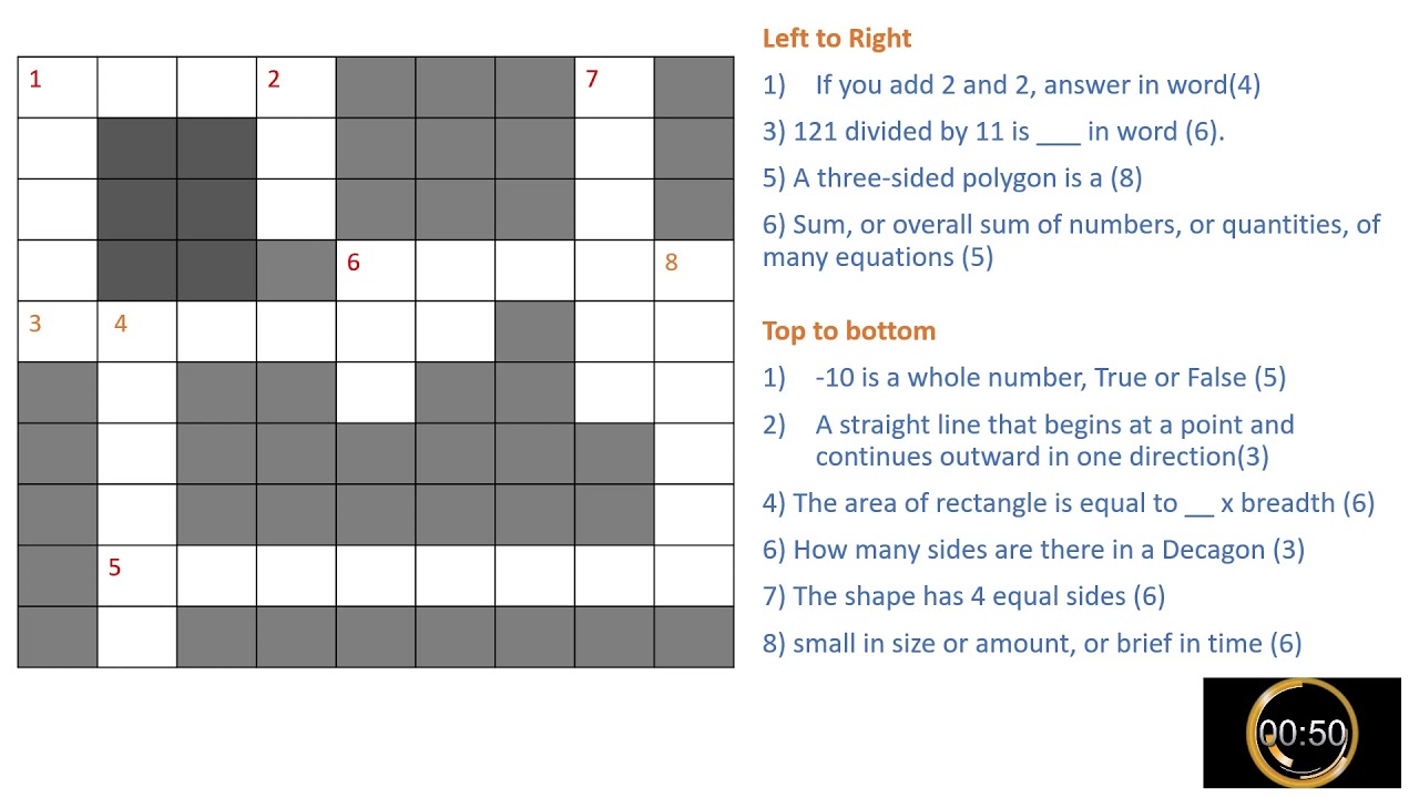 MATHS CROSSWORD PUZZLE