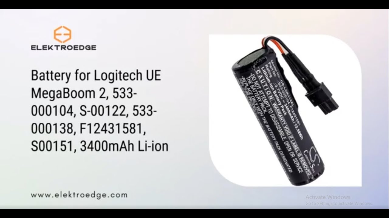 Battery for Logitech UE MegaBoom 2, 533-000104, S-00122, 533-000138, F12431581, 3400mAh Li-ion