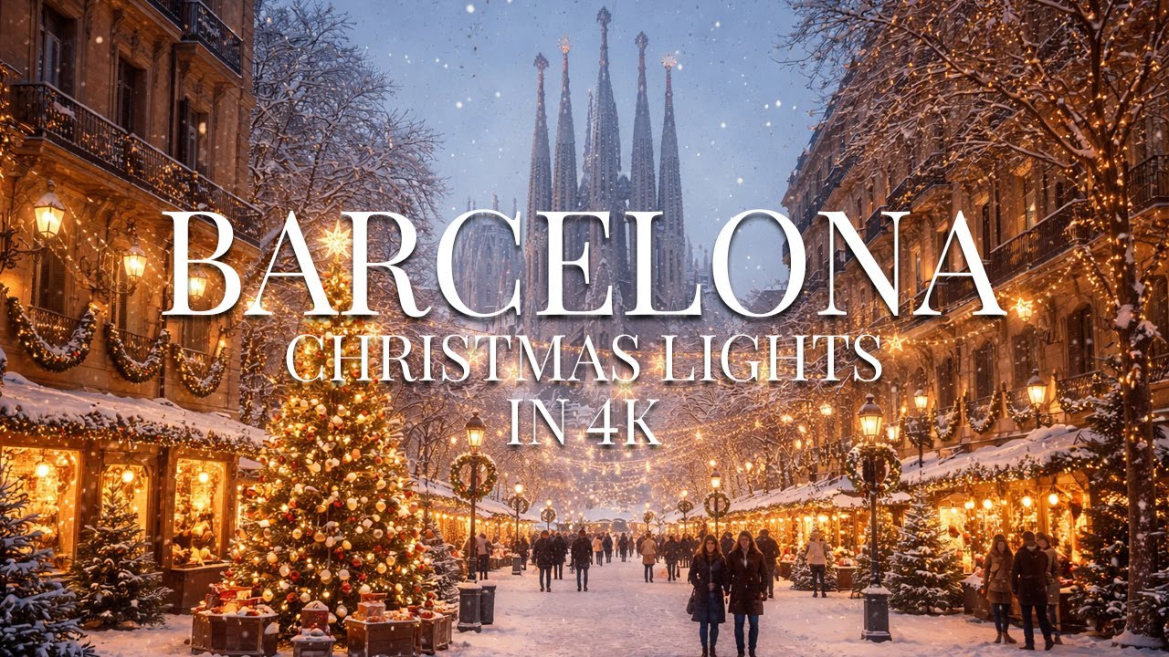 Barcelona at Christmas in 4K | Holiday Lights from Famous Locations